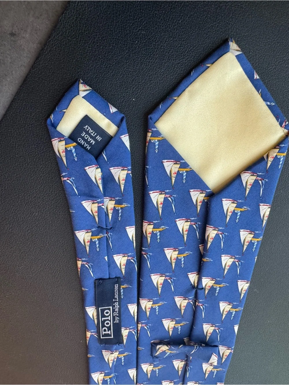 Blue Patterned Silk Tie with Sailboat Motif